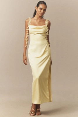BHLDN Arabella Tendril-Sleeve Satin Maxi Dress | Anthropologie (US)