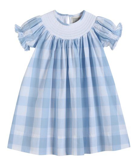Light Blue Gingham Smocked Bishop Dress - Infant, Toddler & Girls | Zulily