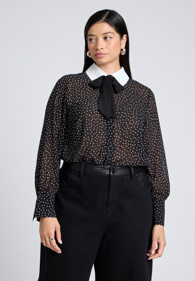 Polka Dot Collared Blouse | Eloquii