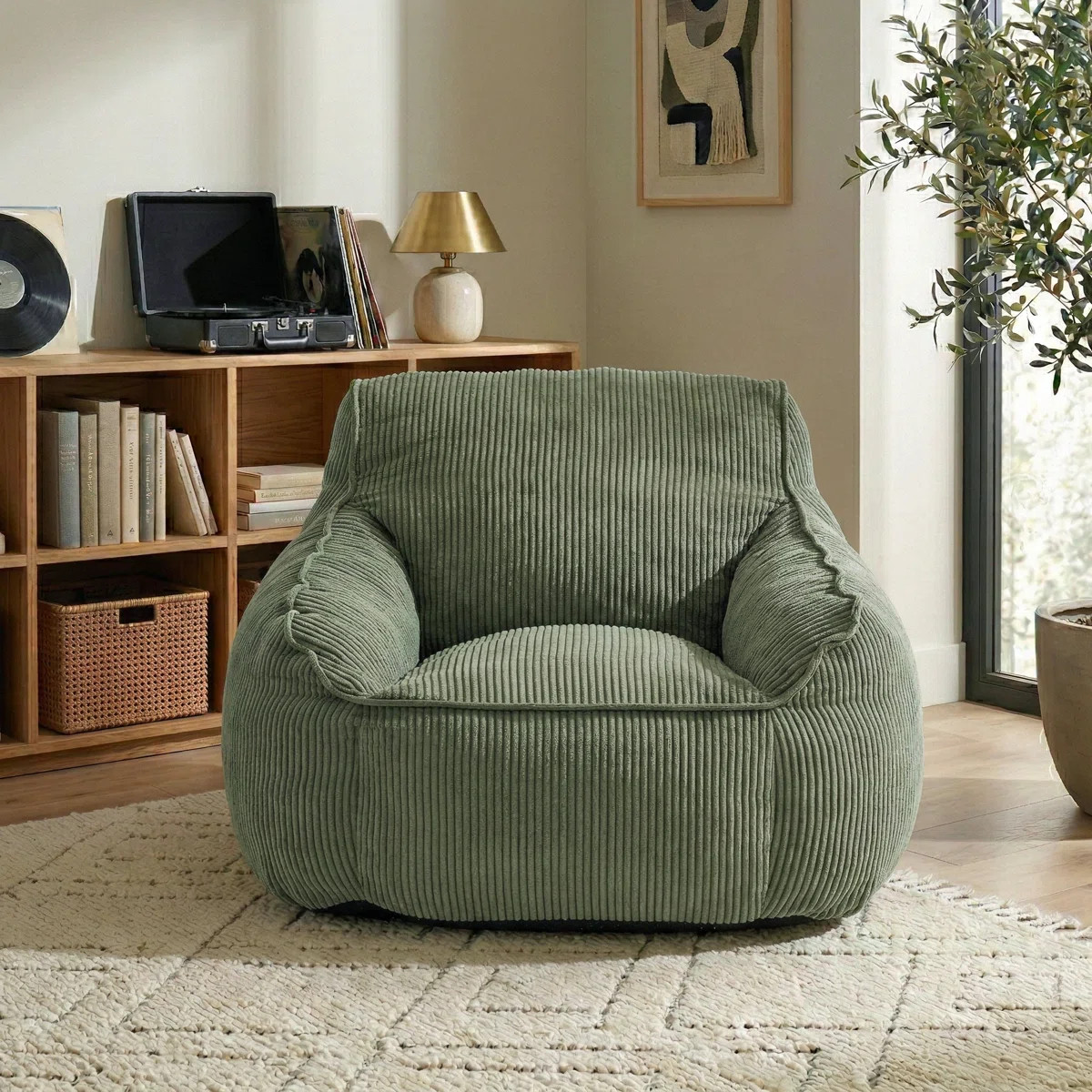 Giant Corduroy Bean Bag Lounge Chair with Armrests Oversized Comfy Lazy Sofa for Adults with Fill... | Wayfair North America