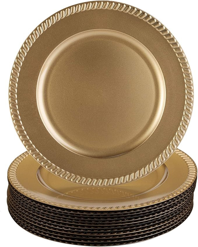Suwimut 12 Pack Gold Plastic Beaded Charger Plates, 13 Inch Round Dinner Charger Plates for Weddi... | Amazon (US)