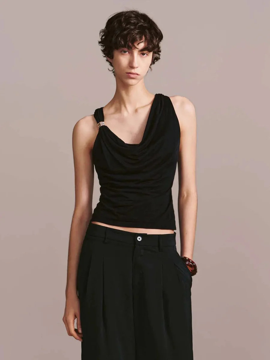 Lyocell Cowl Neck Draped Sleeveless Top | Urban Revivo