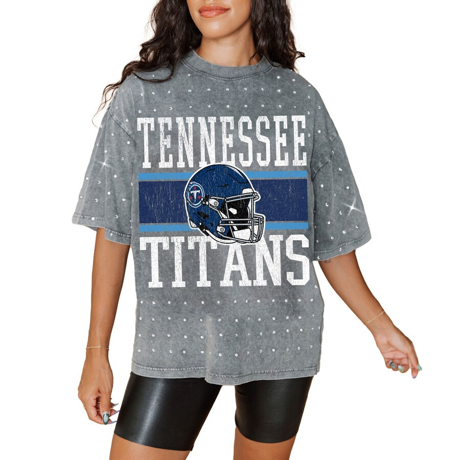 Tennessee Titans Gameday Couture Women's Oversized Mini Rhinestone Classic T-Shirt - Gray | Fanatics