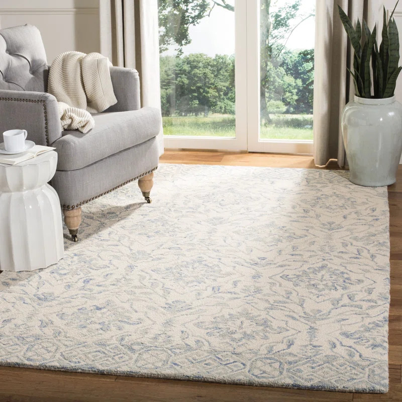 Pimentel Handmade Hand Tufted Wool Light Blue / Ivory Rug | Wayfair North America