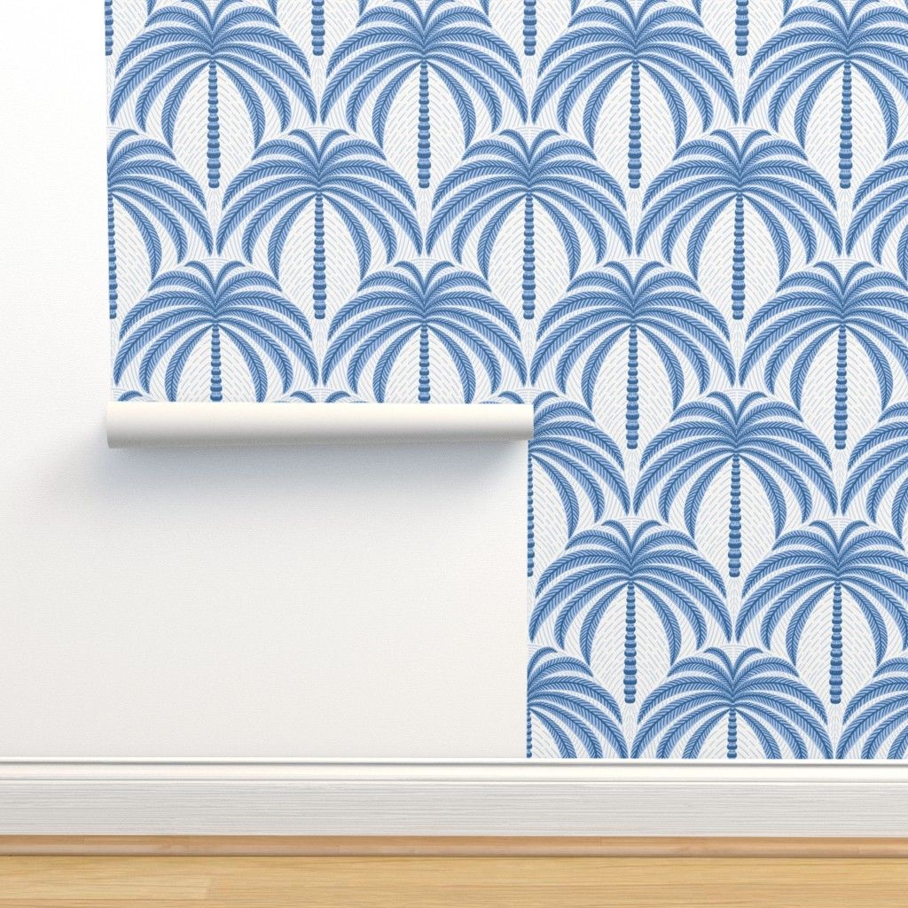 palm springs palm trees/blue and white/large | Spoonflower