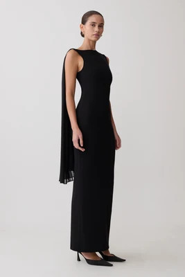 Farid Bandage Midi Dress With Chiffon / Black | MESHKI | XS | MESHKI US