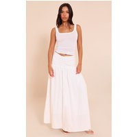 White Cotton Poplin Ruched Dropped Waist Maxi Skirt | PrettyLittleThing US