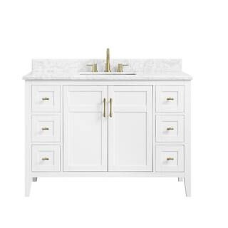 Sturgess 49 in. W x 22 in. D Bath Vanity in White with Marble Vanity Top in Carrara White with Wh... | The Home Depot