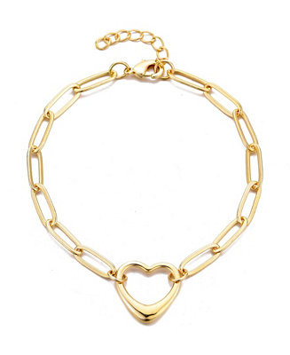 ADORNIA Gold Paperclip Chain Outline Heart Bracelet - Macy's | Macy's