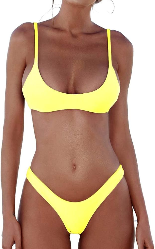 Womens 2 Piece Brazilian Thong Bikini Sets High Cut Swimsuits Padded Scoop Neck Push Up Top Bathi... | Amazon (US)
