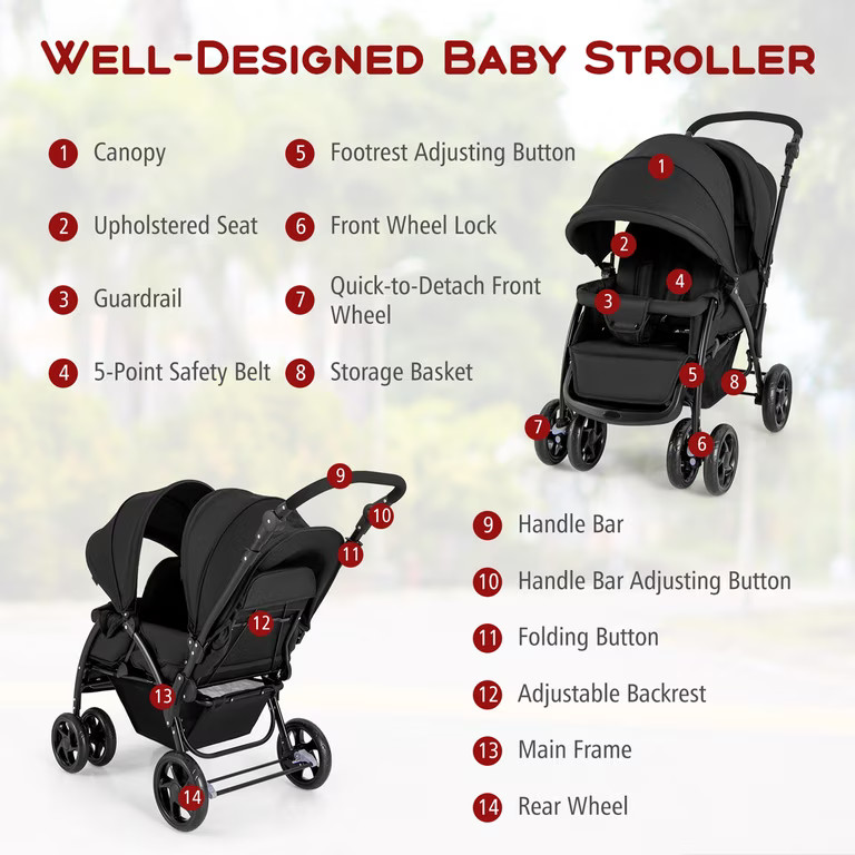 Costway Double Stroller Foldable Baby Twin Lightweight Travel Stroller Infant Pushchair Black | Walmart (US)