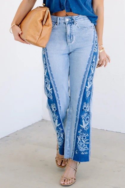 Dolly High Rise Medium Blue Wide Leg Jean | The Willow Tree