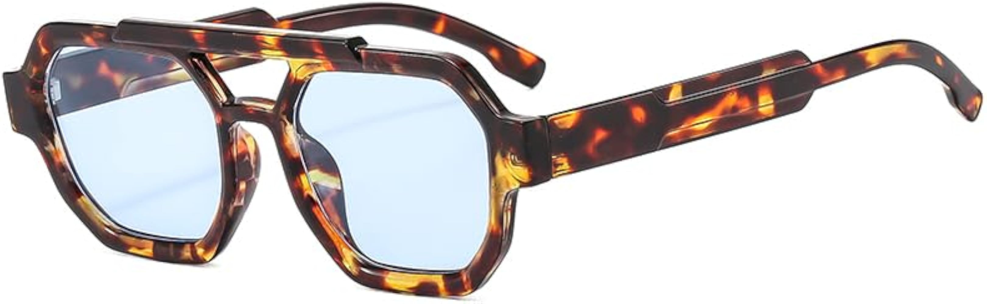 YAMEIZE Retro Pilot Sunglasses for Women Men Trendy Vintage Double Bridge Hexagonal 70s Sunglasse... | Amazon (US)