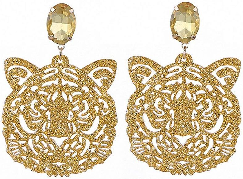Statement Earrings for Women Resin Drop Tiger Head Bohemian Pendant Crystal Stone Earring Large D... | Amazon (US)