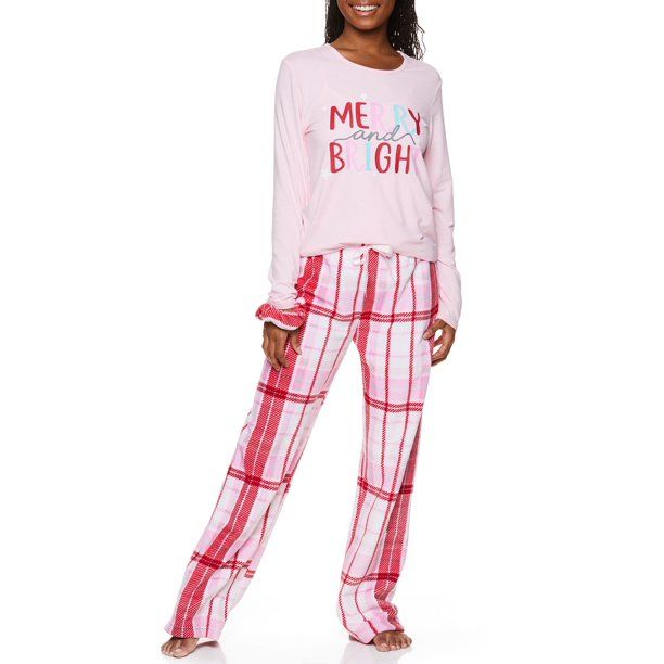 Sleep & Co. Women's & Women's Plus Long Sleeve Top and Plush Pant Lounge Pajama Sleep Set with Ma... | Walmart (US)