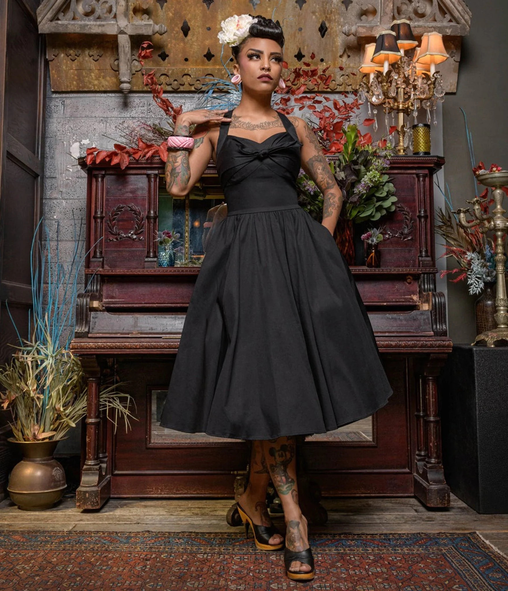 Rocking Bettie Black Tie the Knot Swing Dress | Unique Vintage - North America