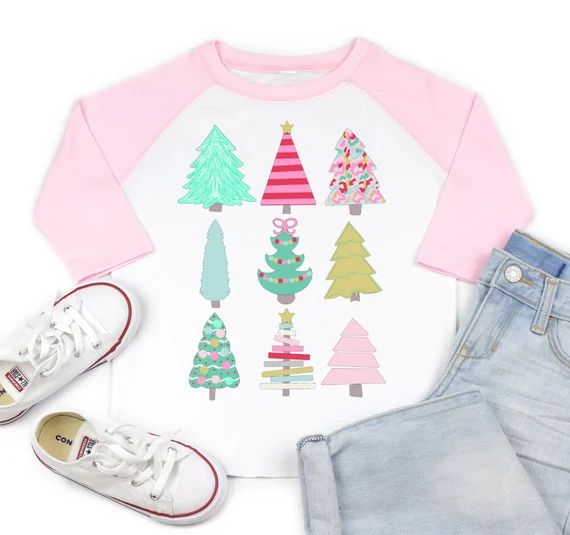 Christmas Tree Shirt  Girls Christmas Tree Shirt  Girls Pink | Etsy | Etsy (US)