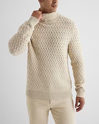 Basket Weave Cotton-Blend Turtleneck Sweater | Express