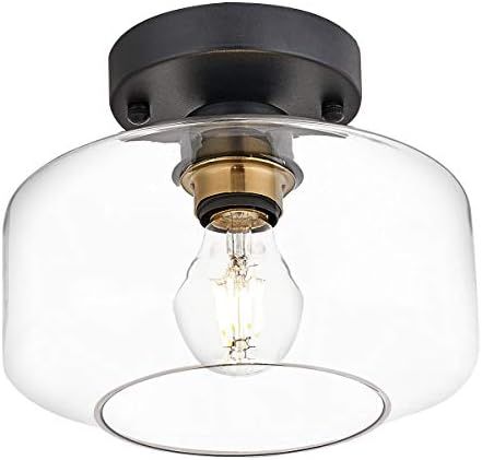 Semi Flush Mount Ceiling Light, Clear Glass Shade, Brass Accent Socket, Modern Ceiling Light Fixture | Amazon (US)