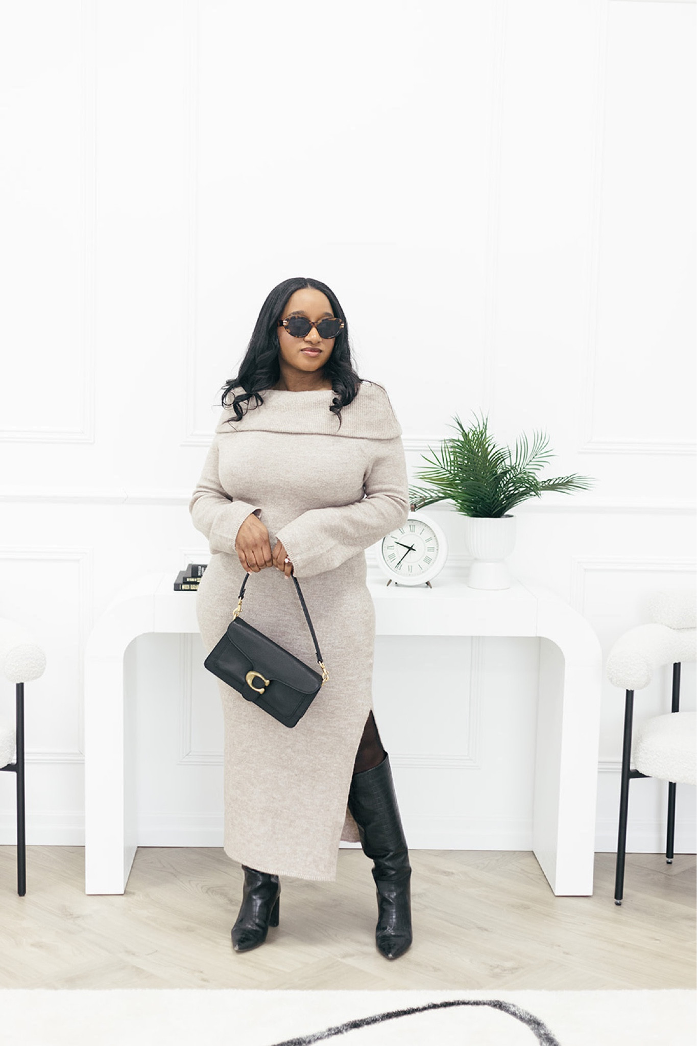 Valentine’s Day outfit idea 💕
Sweater dress, neutral outfit, black tall boots, coach purse, Celine inspired sunglasses 


#LTKmidsize #LTKfindsunder50 #LTKstyletip
