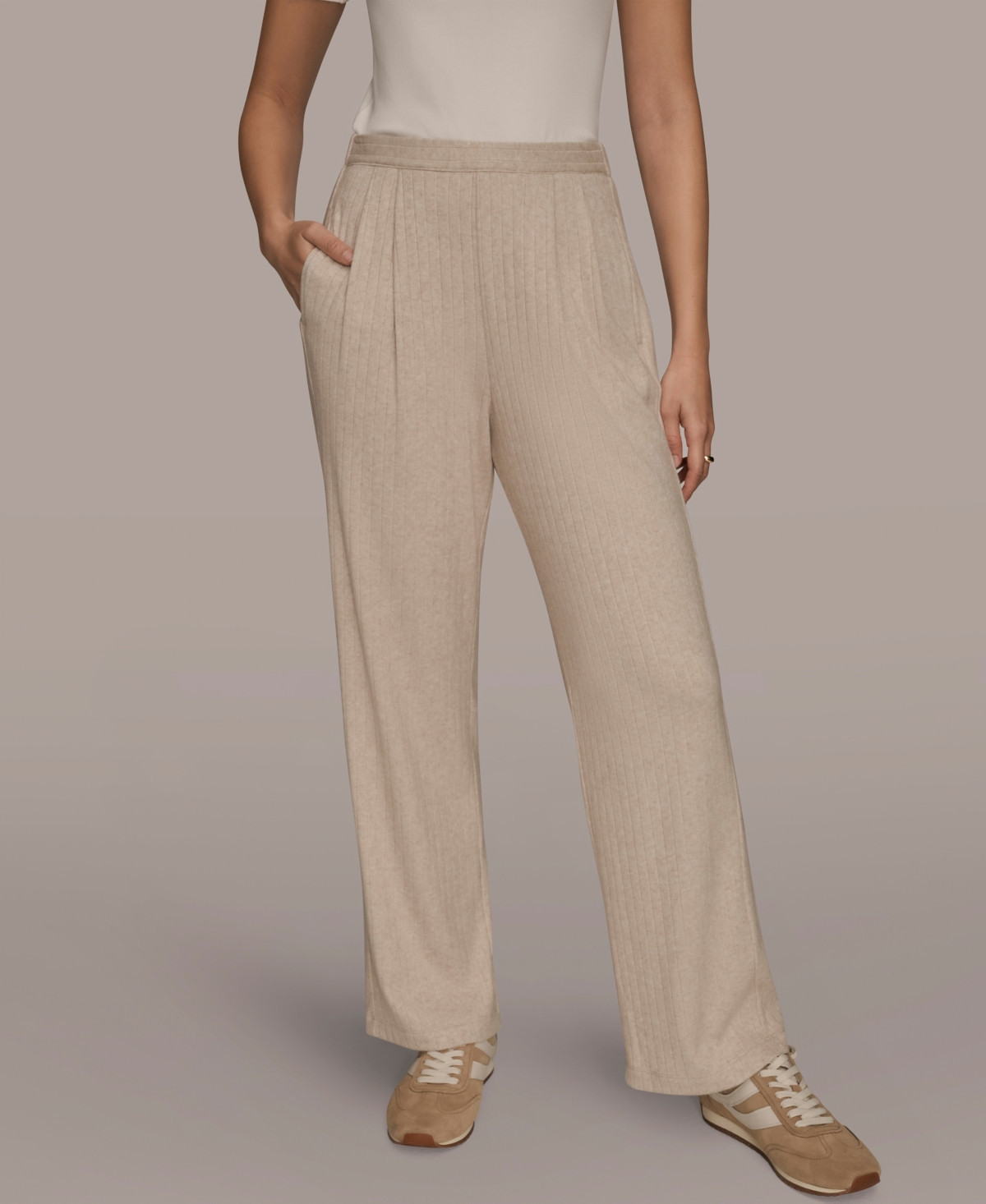 Donna Karan Weekend Women's Pull-On Pleated Pants - Light Fawn Heather | Macy's