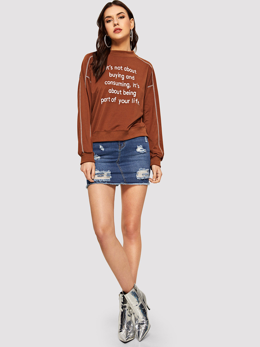 SHEIN Bleach Wash Distressed Denim Skirt | SHEIN
