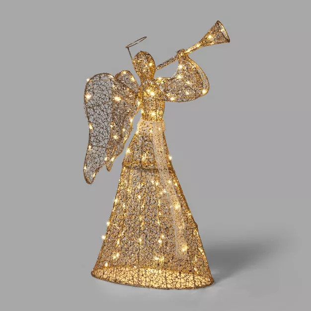 46" Gold Mesh Fabric Trumpeting Angel LED Novelty Sculpture - Wondershop™ | Target