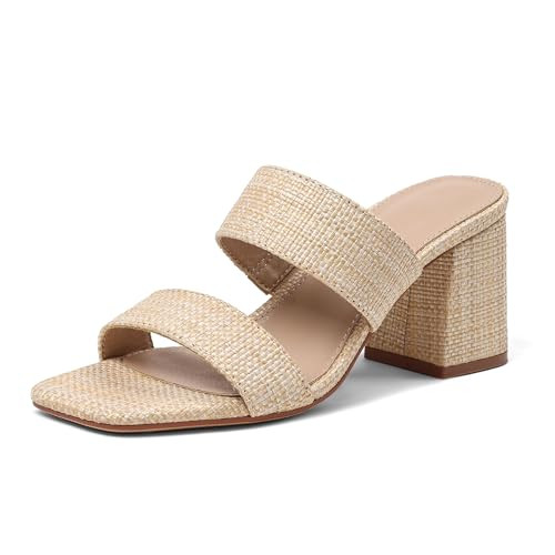 Amazon.com | Ancomafio Women's Heeled Sandals Raffa Sandals Square Open Toe Heels Mules Slip On S... | Amazon (US)