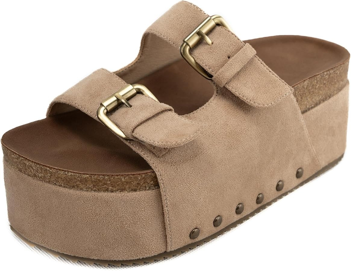 Women Platform Sandals Slip On Women's Comfort Chunky Platform Slides Flat Double Duckle Casual | Amazon (US)