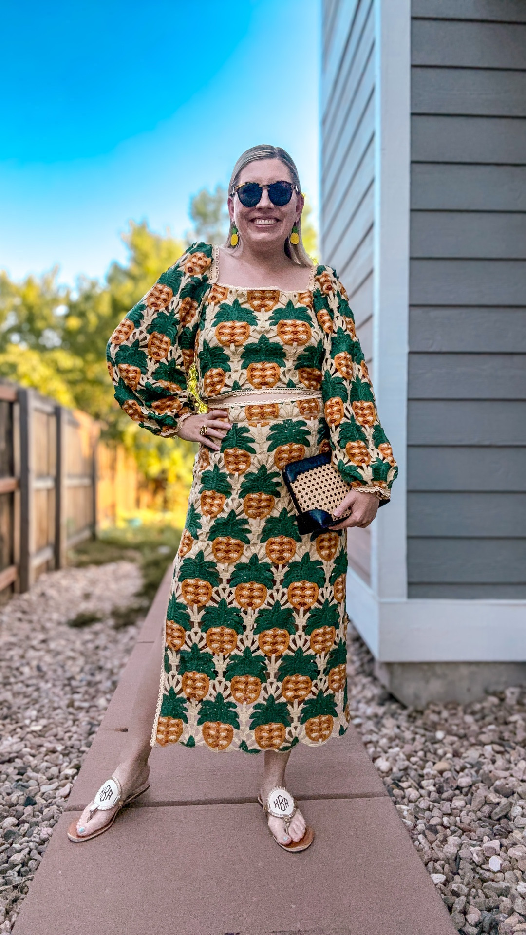 Look 5 Main Street Muse 🎡 
A curated style series

For a recent family get-together, I couldn’t resist wearing this epic Farm Rio set - an absolute statement moment with its crochet pineapple motifs. The midi skirt + dramatic top combo feel so playful and bold, but also super versatile since I know I’ll be able to mix and match these pieces a ton in the future.

Naturally, I had to take the pineapple theme all the way with my accessories too hand-painted pineapple earrings included. Sometimes more really is more. 😉

This is why I love investing in Farm Rio’s sets: they’re creative, high-quality, and make such a joyful impact while still being wearable in real life.

🎡 About this capsule:
Each of my capsule collections is a two-week themed style journey. Main Street Muse is about celebrating the final, sun-soaked days of summer while leaning into the first hints of fall. It’s romantic, nostalgic, and colorful - like a small-town fair at golden hour, full of playful details and Americana charm.

#MainStreetMuse #CapsuleCollection #FarmRio #FarmRioStyle #StatementSet #CrochetStyle #PineappleMotif #PlayfulStyle #BoldAccessories #EclecticStyle #ColorfulStyle #MixAndMatchStyle #WearableStatement #SummerToFallStyle #MainStreetStyle #FashionStorytelling #LTKstyle #LTKfashion

#LTKStyleTip #LTKSaleAlert #LTKSeasonal