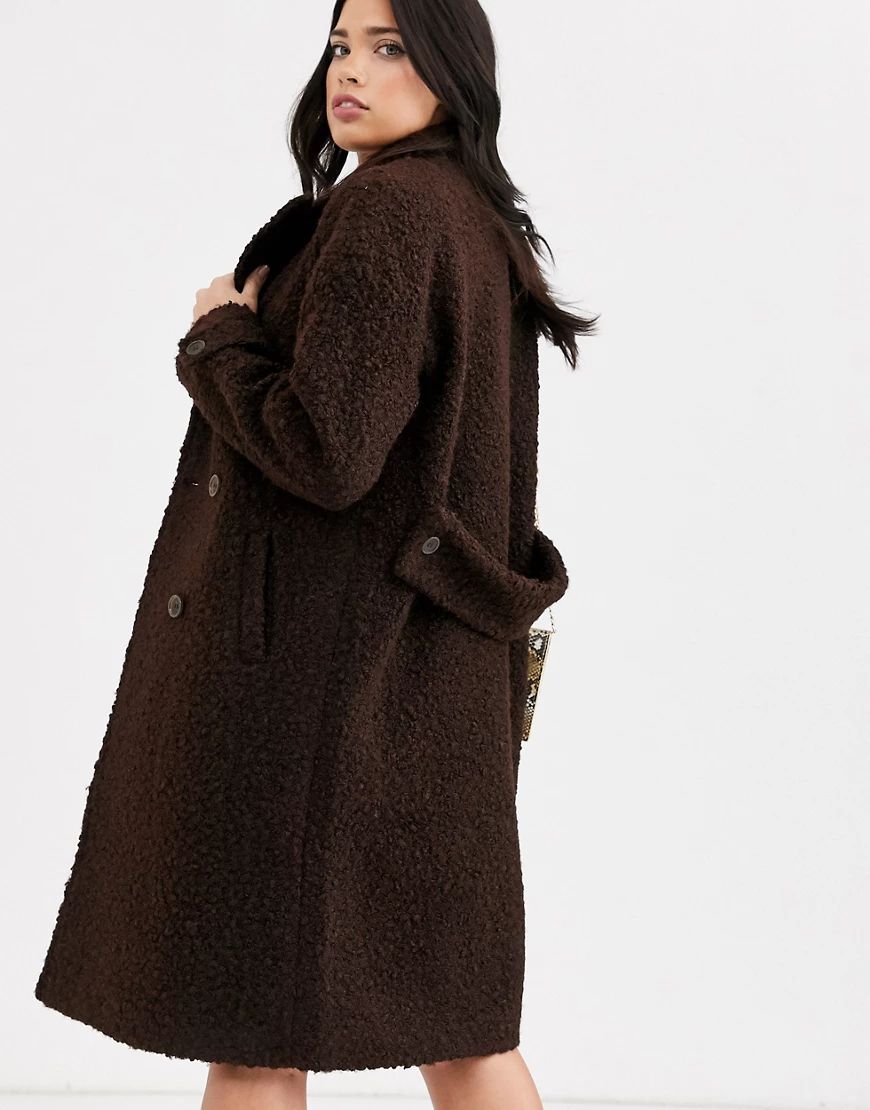 Fashion Union textured double breasted wool coat-Brown | ASOS (Global)