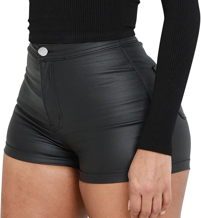 Womens Casual Faux Leather Shorts | Amazon (US)