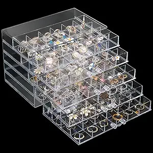 Homaisson Earring Storage Box Organizer, Acrylic Jewelry Storage Box Holder with 5 Drawers, Trans... | Amazon (US)
