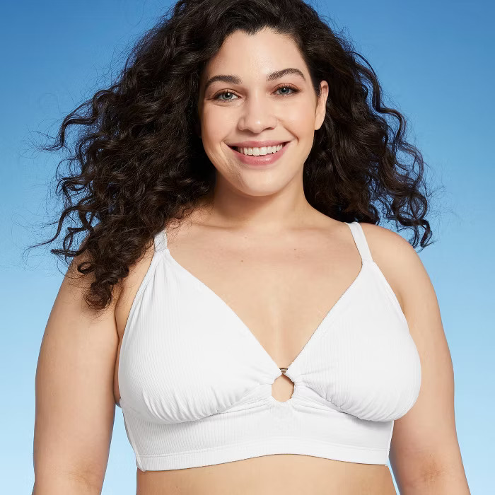 Juniors' Plus Size Ribbed Ring Front Triangle Bikini Top - Xhilaration™ White | Target