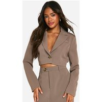 boohoo Women's Oversized Cropped Boxy Tailored Blazer in Mocha | Size: 2 | Woven | boohoo (US & Canada)