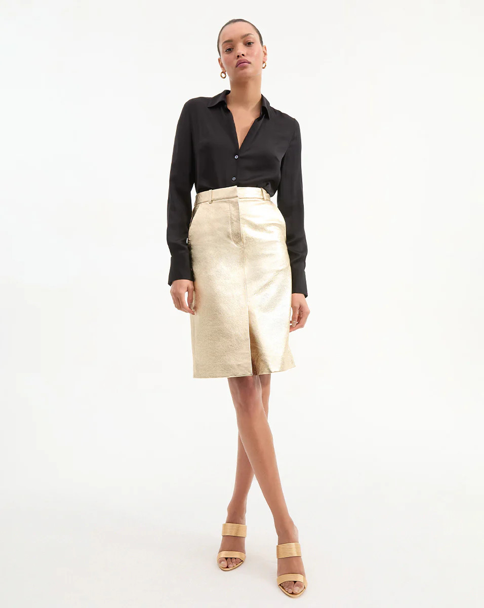 Maxine Leather Midi Skirt | Veronica Beard