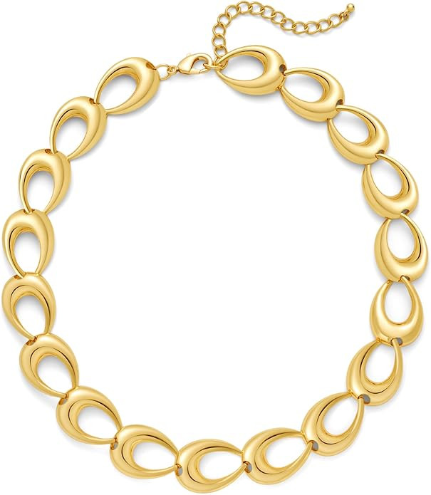 Chunky Necklace for Women 18K Gold Plated Statement Adjustable Thick Link Chains Paperclip Chain ... | Amazon (US)