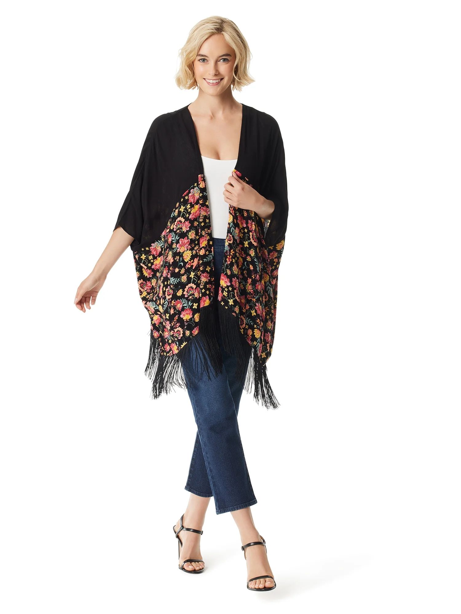 Jessica Simpson Women's and Women's Plus Julia Fringe Kimono | Walmart (US)