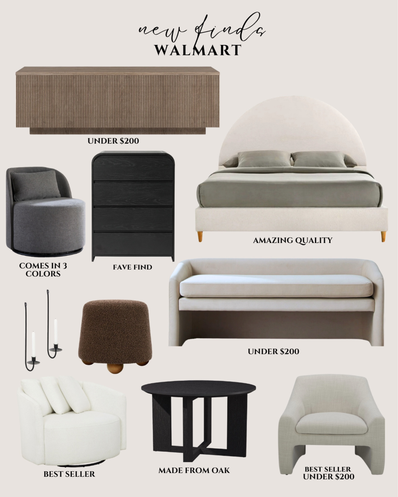 New arrivals. Walmart home. Home decor. Affordable home. Modern home decor. Dresser. Bed. Bench. Swivel chair. Sideboard. Ottoman. Sconces. Oversized chair. Coffee table  

#LTKSeasonal #LTKHome #LTKStyleTip