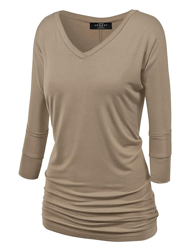 Made By Johnny Women's 3/4 Sleeve Crew/V neck Drape Dolman Top with Side Shirring XS-5XL Plus Size | Amazon (US)