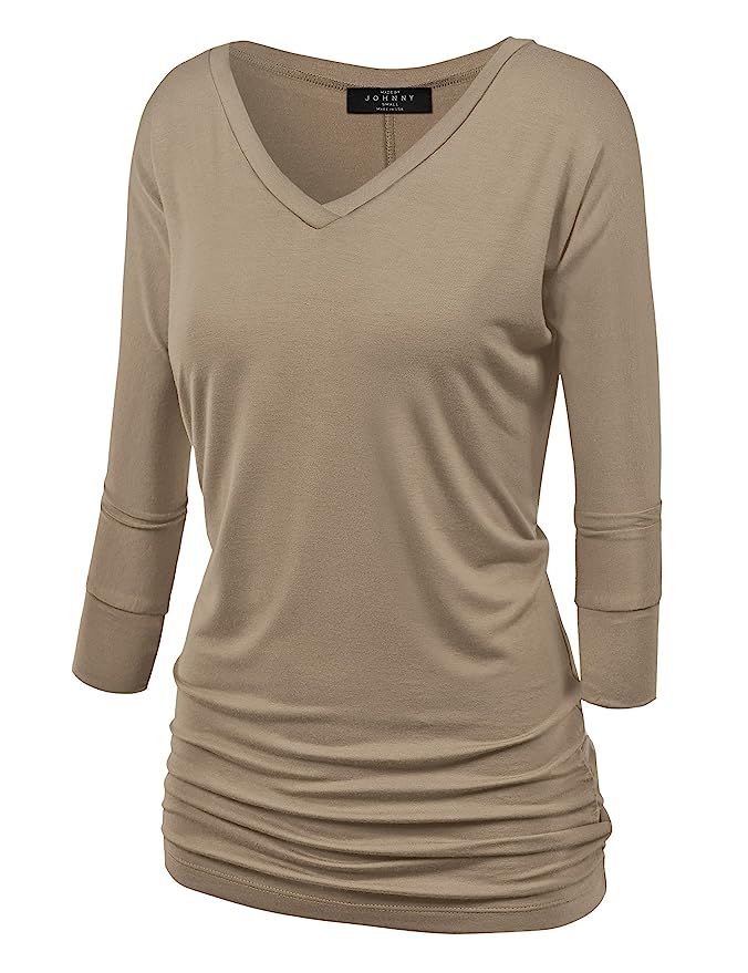 Made By Johnny Women's 3/4 Sleeve Crew/V neck Drape Dolman Top with Side Shirring XS-5XL Plus Size | Amazon (US)