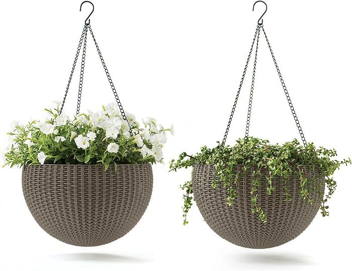 Keter Resin Rattan Set of 2 Round Hanging Planter Baskets for Indoor and Outdoor Plants-Perfect f... | Amazon (US)