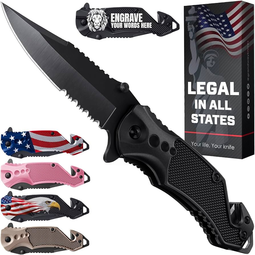 Legal Pocket Knife with 2.95” Serrated Blade, Glass Breaker, Seat Belt Cutter - EDC Sharp Foldi... | Amazon (US)