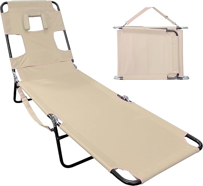 Face Down Tanning Chaise Lounge Chair - Face & Arm Holes - 2 Legs Support - Polyester Material ... | Amazon (US)