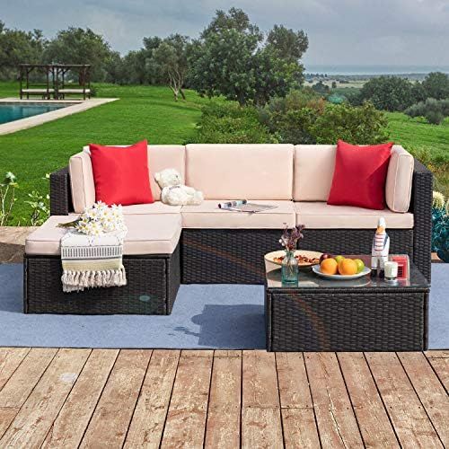 Tuoze 5 Pieces Patio Furniture Sectional Set Outdoor PE Rattan Wicker Lawn Conversation Sets Cush... | Amazon (US)