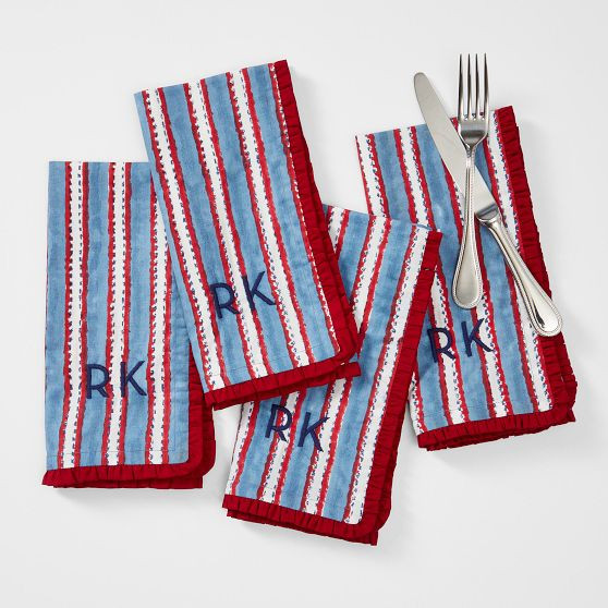 Block Print Ruffle Edge Dinner Napkins, Set of 4 | Mark and Graham