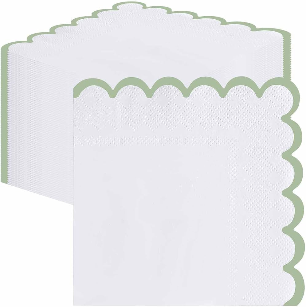 SietDESEO 50 Pieces 3-ply Sage Green Scalloped Napkins Folded 5 x 5 Inches Disposable Paper Napki... | Amazon (US)