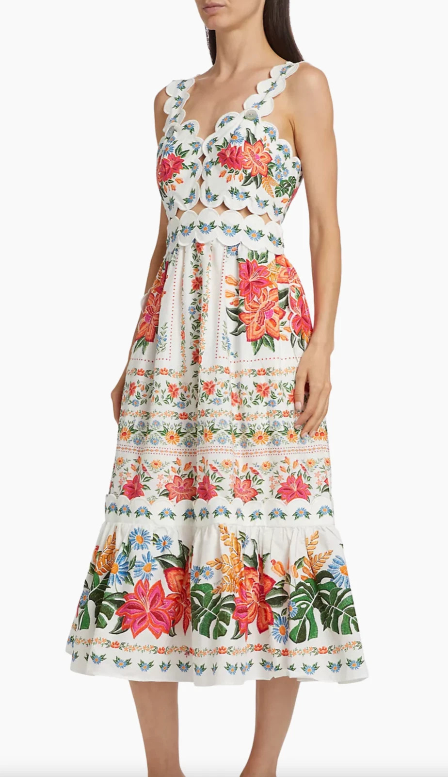 Farm Rio Bloom Garden Flounce Midi-Dress Bloom Garden Off-White | eBay US