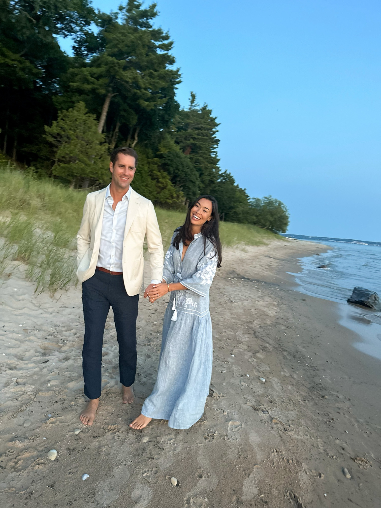 Blue linen dress, men’s fashion, Kat Jamieson style, Thomas Jamieson style, Harbor Springs Michigan, men’s blazer. 

#LTKParties #LTKSeasonal #LTKMens