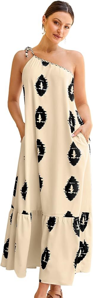 ECOWISH Womens Summer Maxi Dresses: One Shoulder Midi Dresses Boho Beach Vacation Long Sundress w... | Amazon (US)